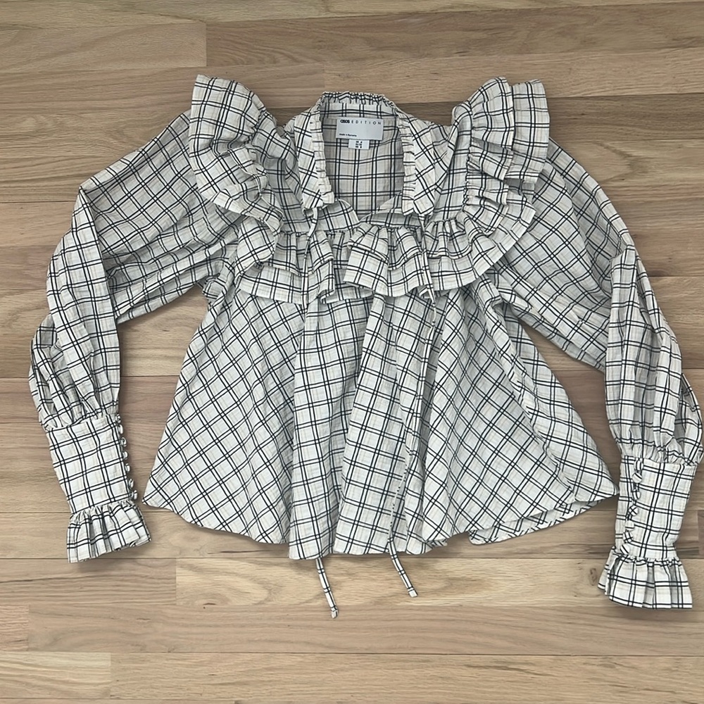 ASOS edition plaid ruffle bow tie top size 0